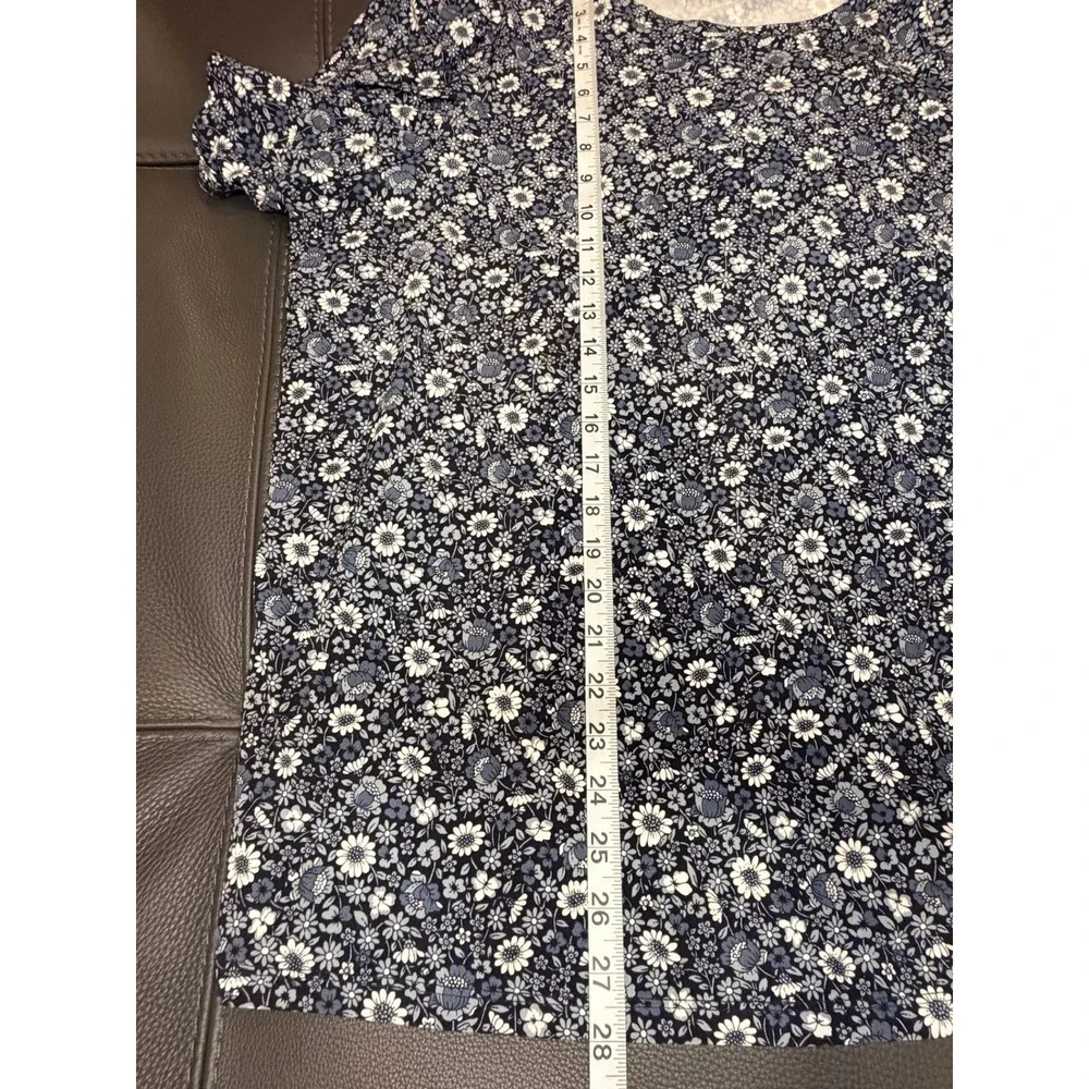 Michael Kors Floral Puff Sleeve Top Navy Blue Daisy Women 2X